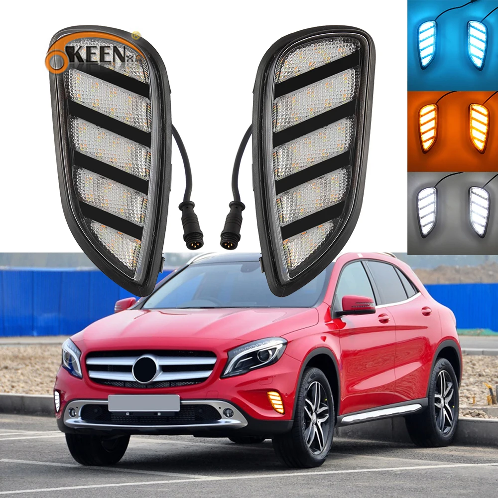 OKEEN 2pcs Car LED Daytime Running Light for Mercedes Benz GLA200 2015 2016 2017 2018 LED DRL Driving Light Turn Signal Fog Lamp