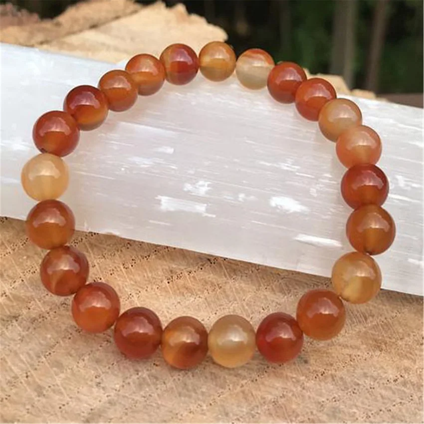 8mm Natural Carnelian Handmade Mala Bracelet Ruyi Buddhism Bless Stretchy Lucky Yoga Wrist Healing Chakas Prayer