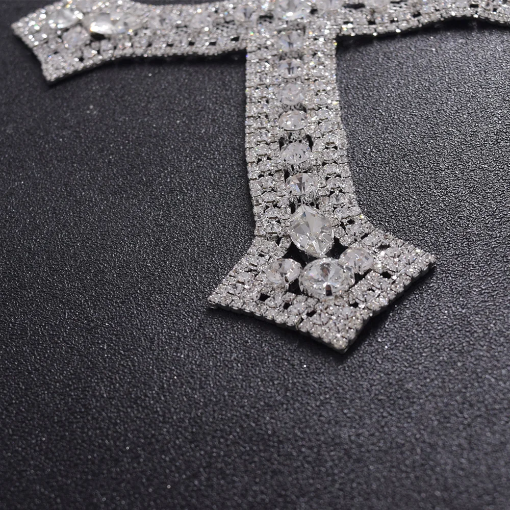 1piece big size silver sewing cross-shape appliques with crystal rhinestone sewing DIY garment clothings patches accessories