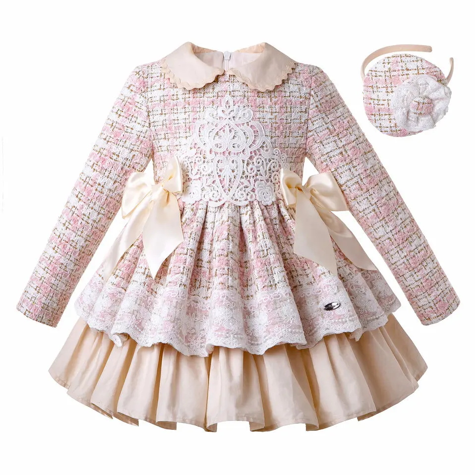 Pettigirl New Kid Winter Pink Plaid Elegant Christmas Dresses for Toddler Baby Girls Bridesmaid Wedding Clothes Dress Up Outfits