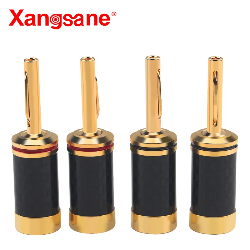 8pcs/50pcs/100pcs black carbon fiber 3U real gold banana plug welding-free speaker audio amplifier plug