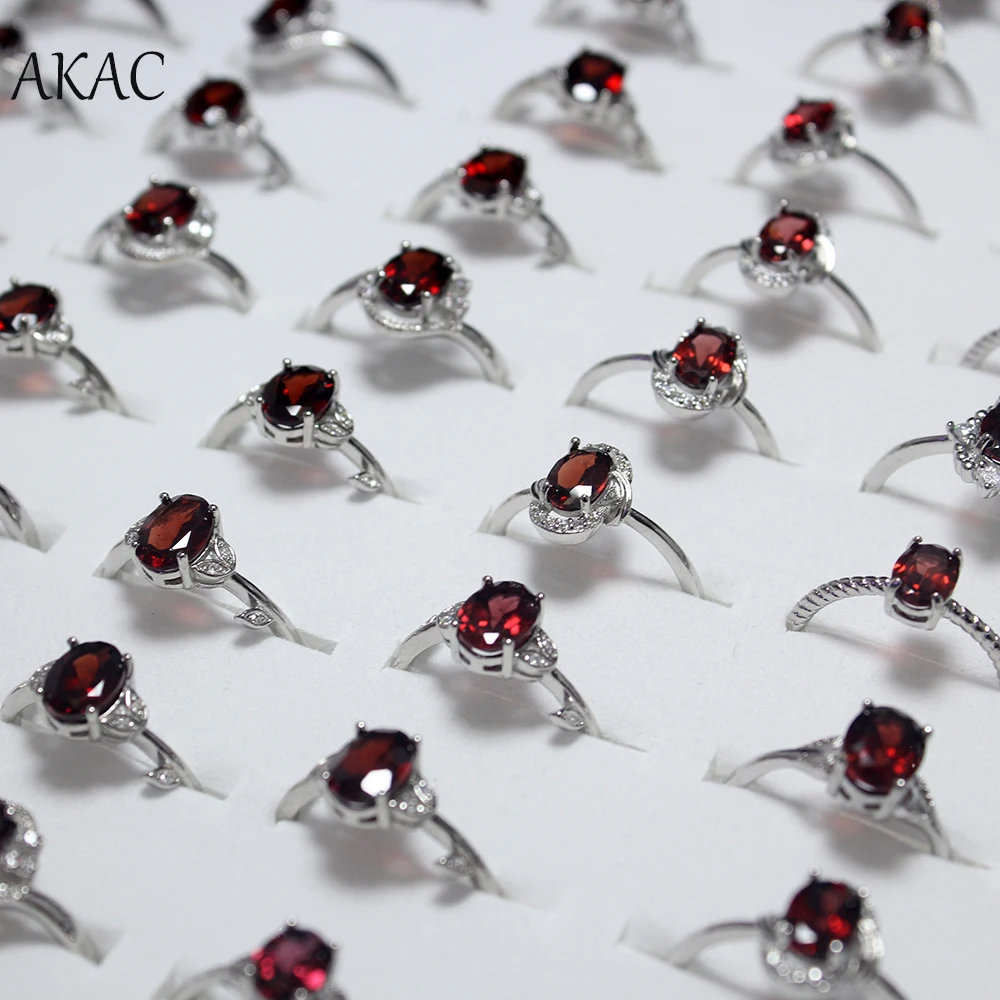 5rings/set 10rings AKAC approx5*7mm natural red garnet white copper adjustable ring for women men send randomly wholesale