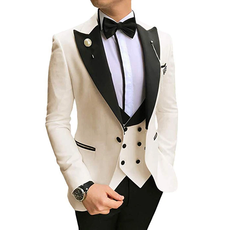 Trajes informales de Color claro para hombre, esmoquin ajustado con solapa de muesca de 3 piezas para fiesta de graduación, boda (Blazer + chaleco + Pantalones)