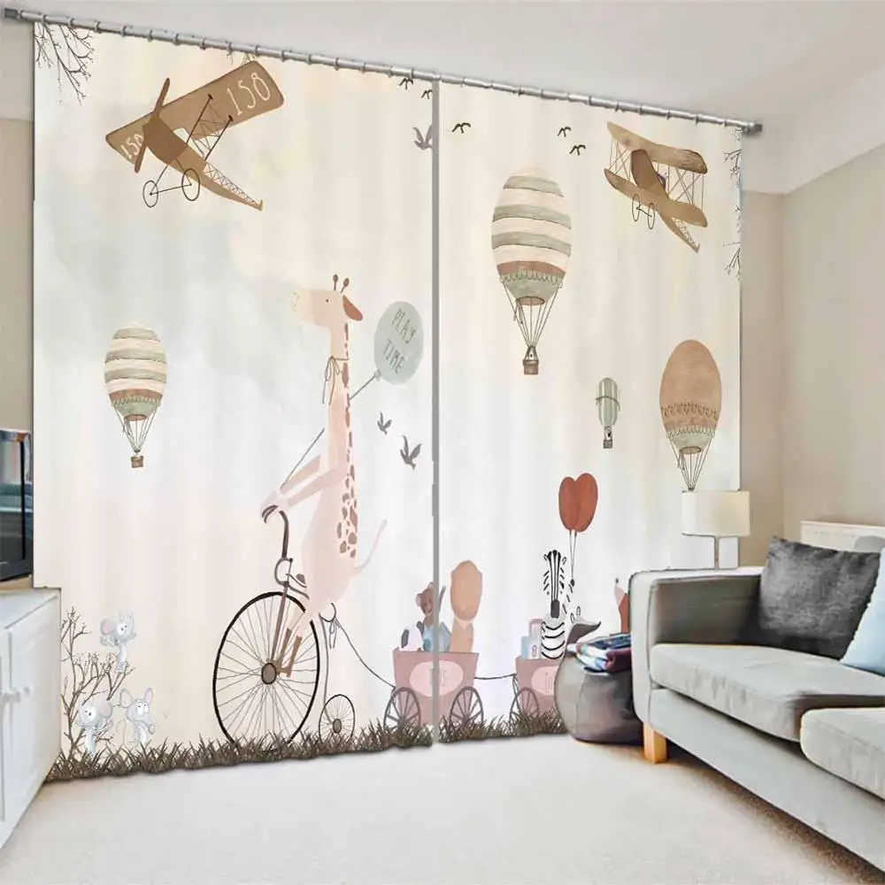 

window treatments cartoon animals bedroom living room curtains customize 3D photo curtains