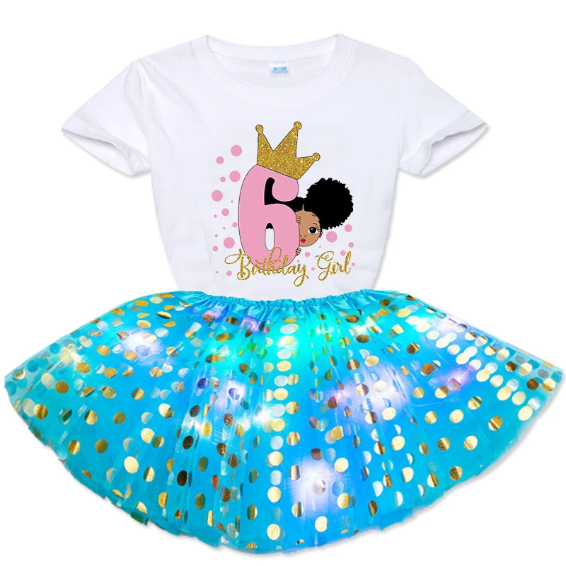 Black princess birthday Girls Dress Sets Party Casual Dress little Girls Short Sleeve T shirt tutu Dress Suit king 3 4 5 6 years