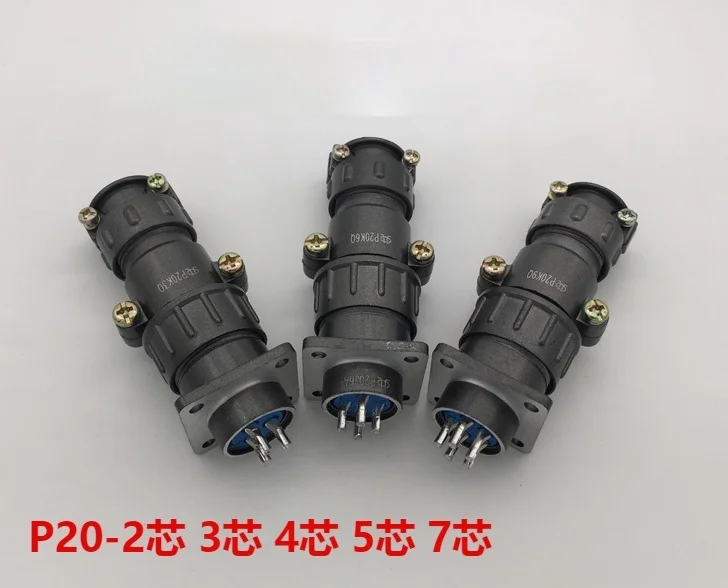 Aviation Plug Socket P20-2 Core 3 Core 4 Core 5 Core 7 Core Circular Industrial Connector with Hole 20MM