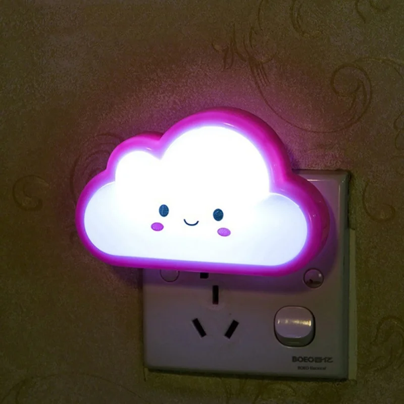 110V-220V US Plug Bulb Bedroom Night Light Button Wall Cute Cartoon Mini Socket Bedside Lamp Baby Kids Cloud Lighting