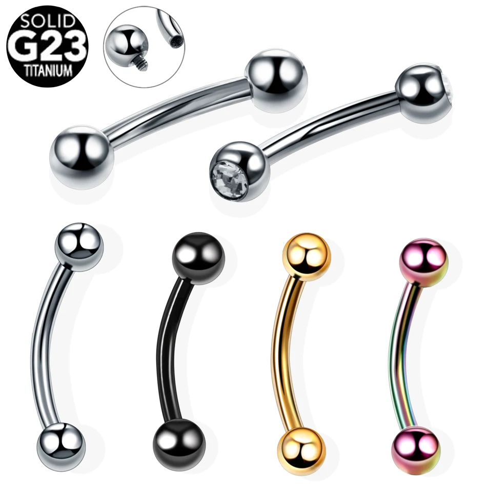 Piercing corporal Unisex, G23, cristal de titanio, curvado, para ceja, nariz, labio, pendientes de hélice, anillos de ombligo, 10 unidades, 20