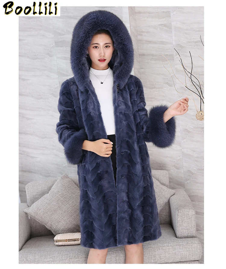 

Real Mink Boollili Coat Female Luxury Natural Fur Coats Winter Jacket Women Fox Fur Collar Warm Long Jackets Manteau Femme