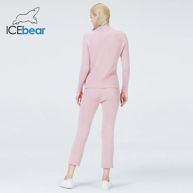 icebear 2022 fall female knitted tracksuit o-neck sweater casual suit winter knit pants sporting suit femme clothing NB-2322