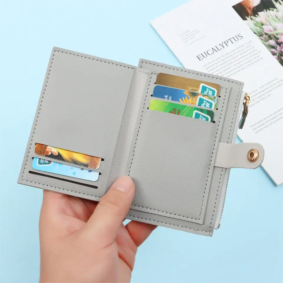 Portefeuille Femme Cuir PU Compact Avec Pendentif Feuille - Petit Porte-Monnaie Pliable, Multi-Emplacements Cartes, Cash Et Pièces