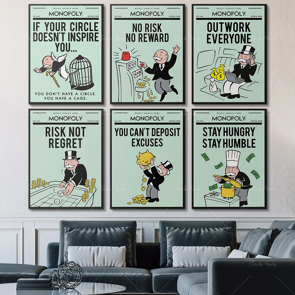 

Canvas Painting Monopoly Front Page Bundle Office Inspirational Decoration, Mural