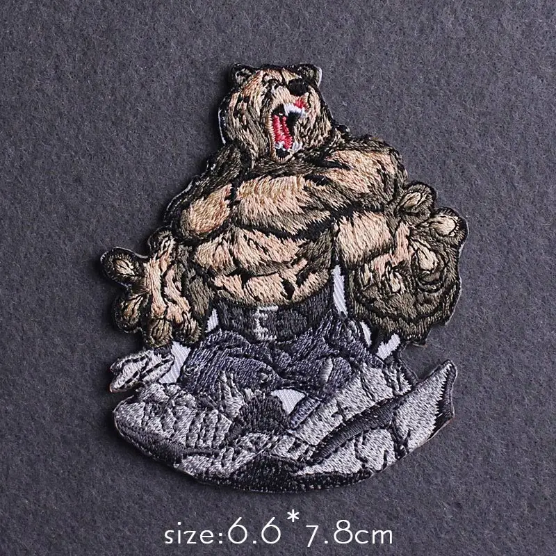 Patch Punk Patch ricamate per abbigliamento re leone orso ricamo Patch ferro sulle toppe per vestiti Applique teschio distintivo fai da te