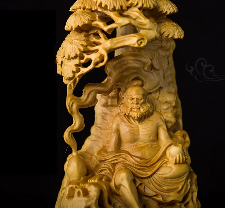 

XS523- 17 CM Master Dharma Boxwood Sculpture Damo Feng Shui Wood Carving Statue Collection Ornaments