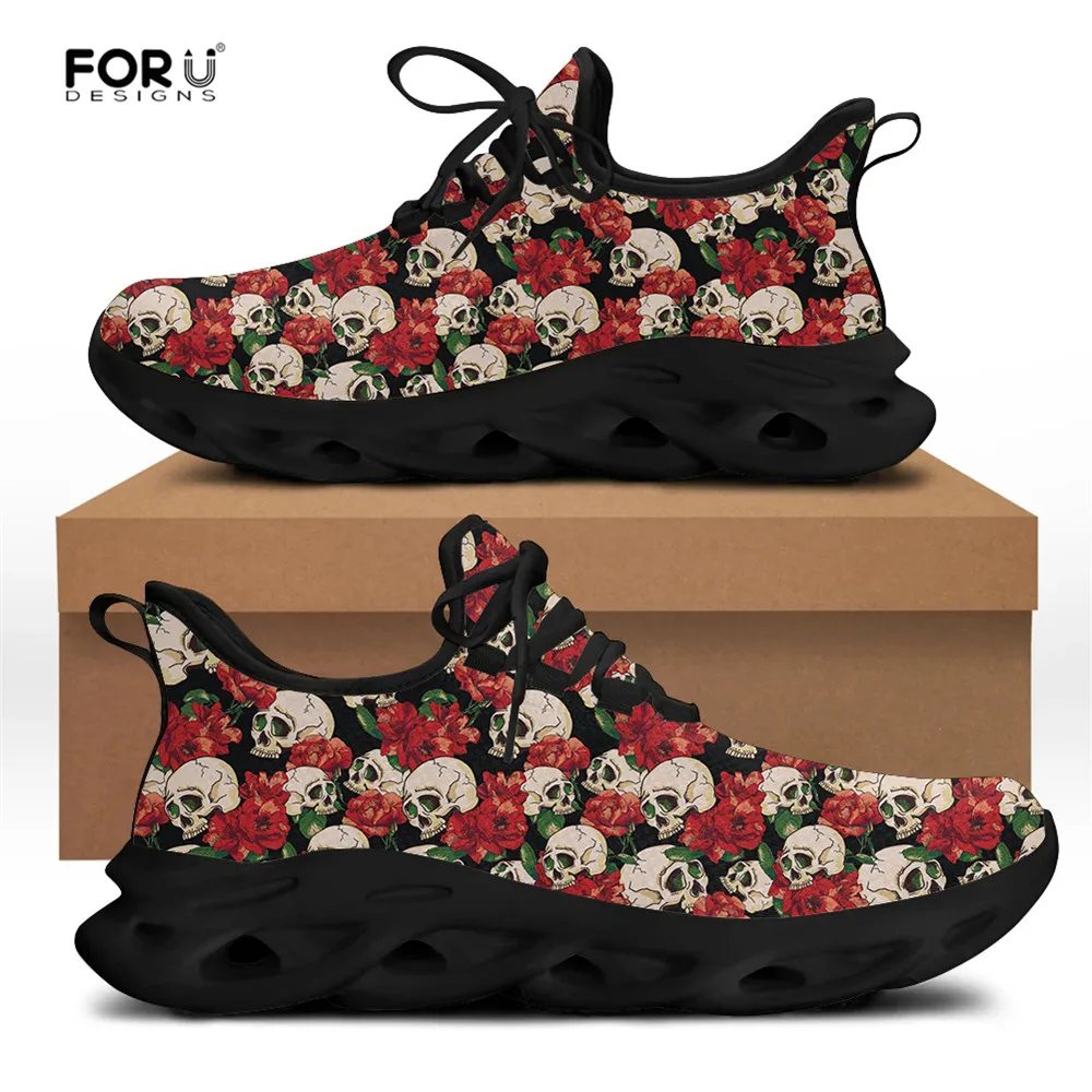 

FORUDESIGNS 2021 Casual Men Flats Shoes Sneakers Fashion Skull with Red Rose Design Lace Up Comfortable Men's Walking Shoes Man