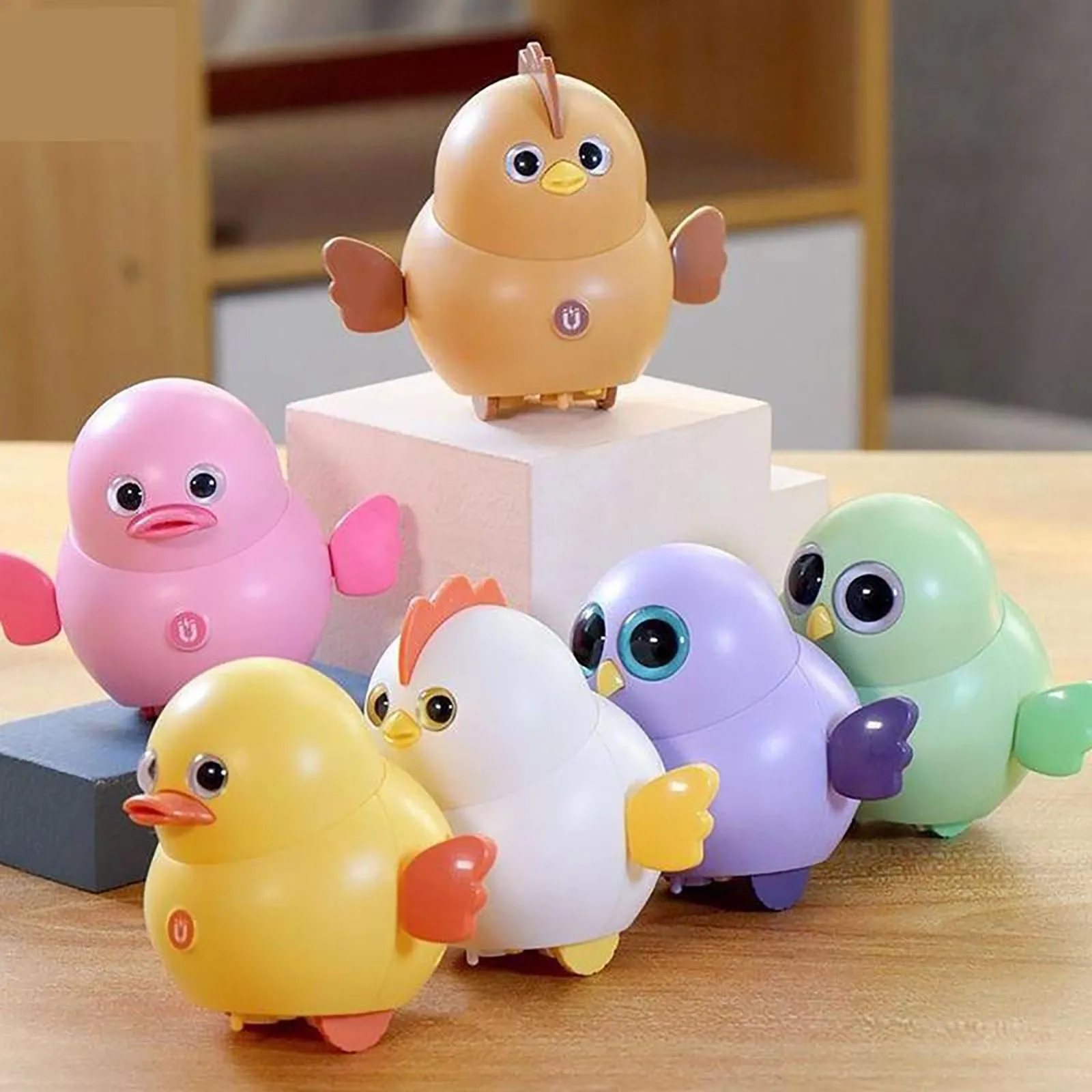 6pcs/set Magnetic Chicken Toys Cartoon Animal Team Toys Electronic Toys Electronic Pet Lovely Walking And Wiggly Chicken For Kid