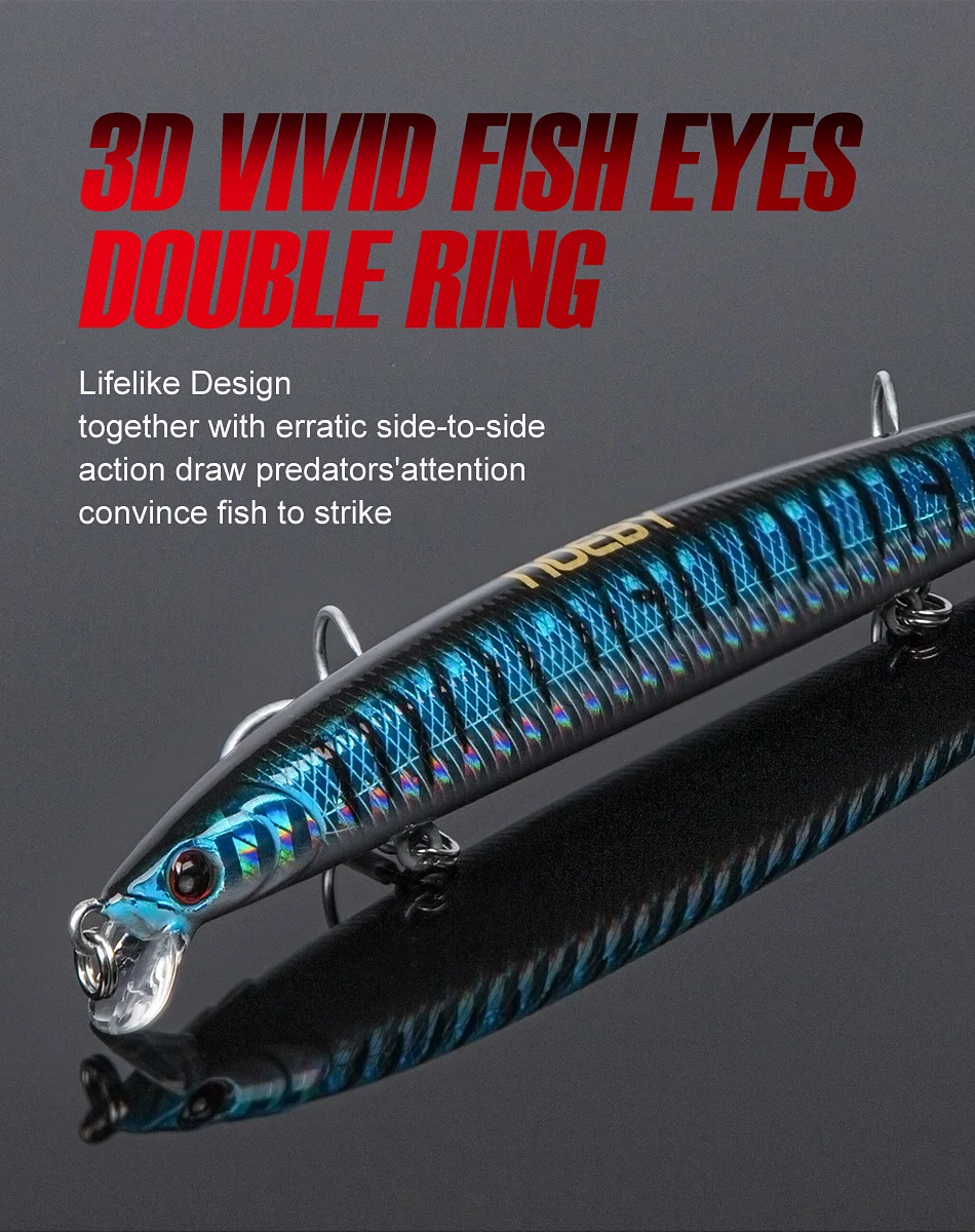Noeby Minnow-Angelköder, 130 mm, 12 g, schwimmende Wobbeln, langer Wurf, schlanke Minnow, künstlicher harter Köder, Hechtbarsch-Angelgerät – Detail 8
