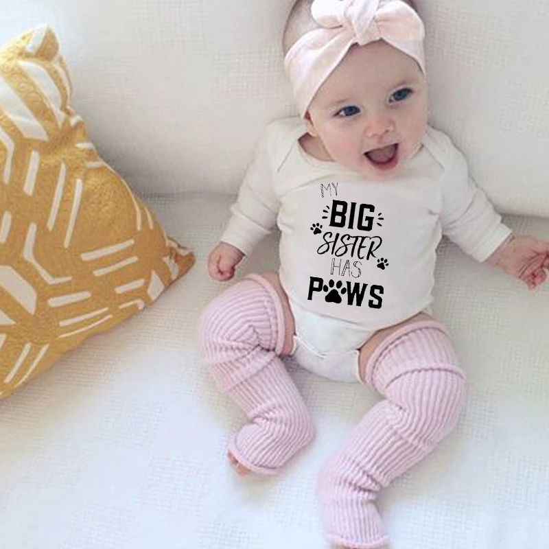 

My Big Sister Has Paws Printed Funny Newborn Baby Bodysuit Long Sleeve Body Baby Boy Onesie Cotton Baby Girl Rompers Clothes