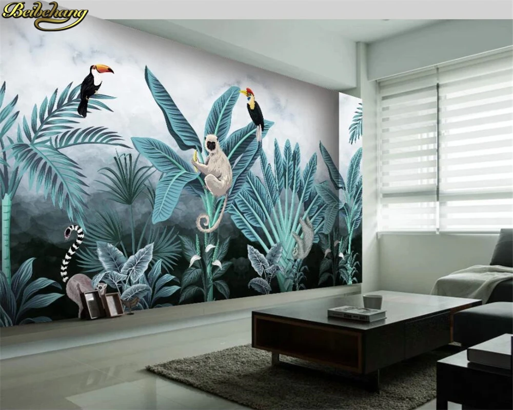 beibehang Custom 3d wallpaper mural medieval hand painted tropical rain forest flora and fauna background wall papel de parede