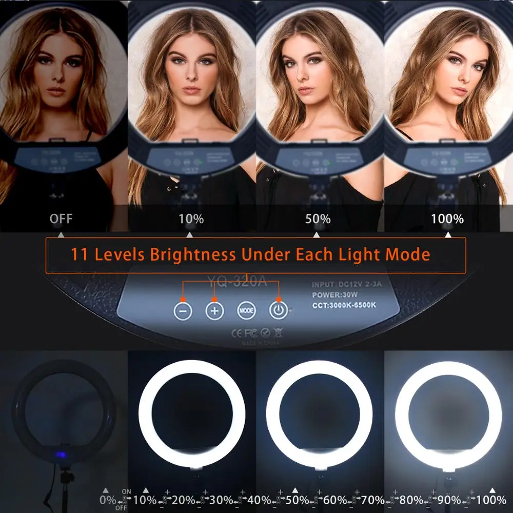 fosoto 12 inch 3000-6500K Photography LED Ring Light Dimmable Ring Lamp Lighting With Remote Tripod For Selfie Makeup Video