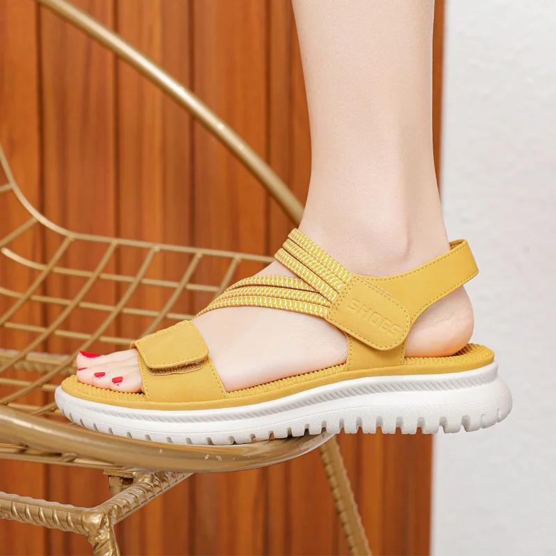 GKTINOO 2024 Fashion Brand Beach Sandals Women Thick Sole Summer Shoes Casual Women Sandals Soft Yellow Plus Size 42