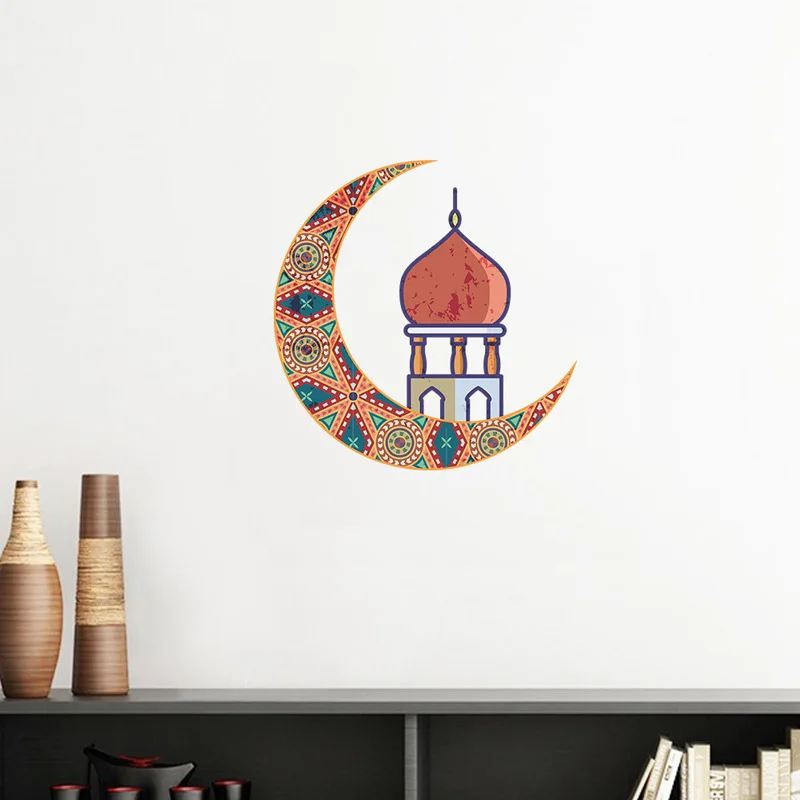 Classic Style Crescent Castle Wall Sticker Ramadan Festival Decoration Wallpaper Living Room Background For Home Decor Stickers