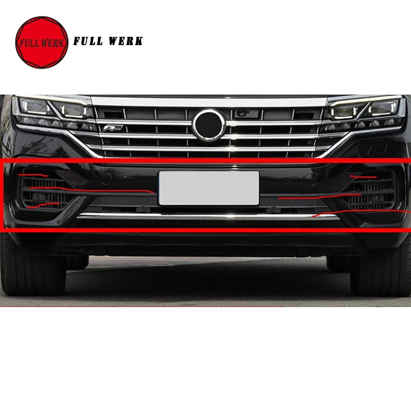 8pcs/set Stainless Steel Car Front Lower Grille Strip Decoration Trim Cover Sticker for Touareg 19-22 3.0T Exterior Accessories