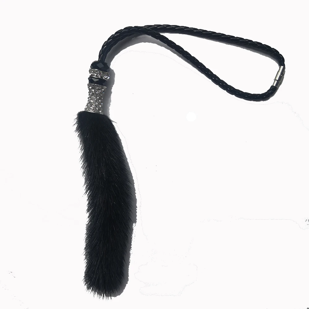 Car Crystal Diamante Pendant Mink Fur Rearview Mirror Hanging Ornaments Charm Car Interior Decoration Accessories