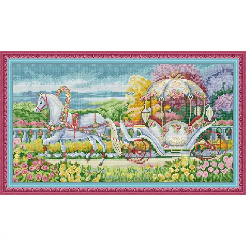 Romance Journey Counting Cross Stitch Set DIY Flower Carriage Pattern 11CT 14CT Canvas Fabric Embroidery Kits Needlework Gifts