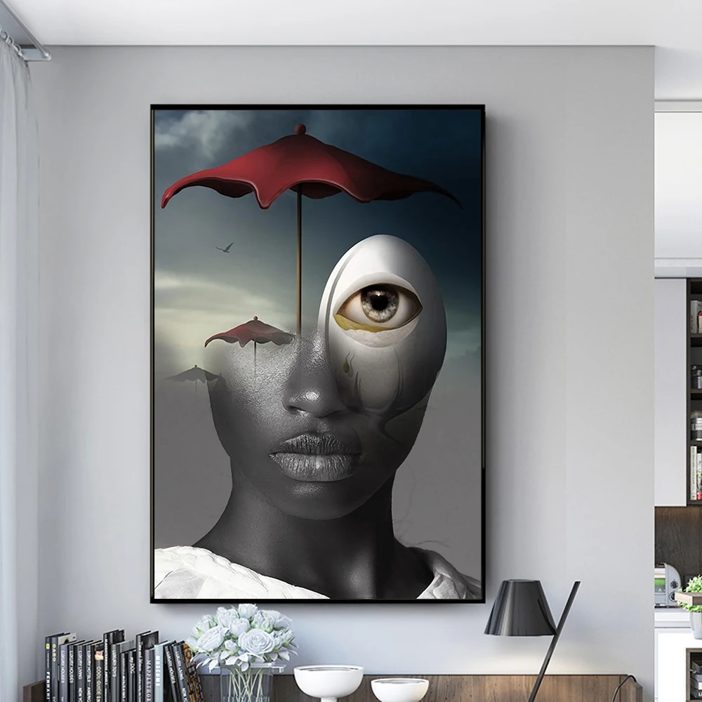 

Abstract Black Woman Art Posters And Prints Surrealism Art Paintings Print On Canvas Wall Art Pictures Home Wall Decor Cuadros