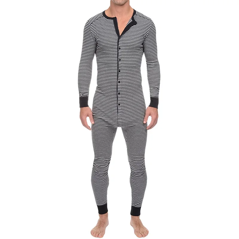 Pijama de manga comprida listrada masculina, pijamas confortáveis com botões, roupa caseira única, roupa íntima masculina, pijamas, macacão, 3XL