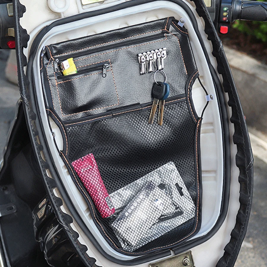 

PU Leather Motorcycle Under Seat Storage Pouchs With Keychain Card Hanging Bag Motorbike Parts Black Scooter Luggage Accessories