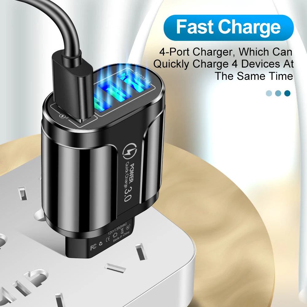 4 usb 45w carregador usb carga rápida qc 3.0 carregamento de parede para iphone 12 11 samsung xiaomi móvel 4 portas ue eua plug adaptador viagem