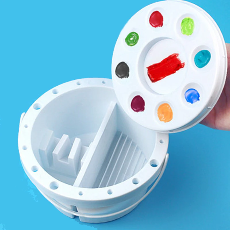 Plastic 3 in 1 Pen/Brush Washing Bucket/Barrel/Container for Watercolor/Gouache Round/Square Bucket With Penholder/Color Palette