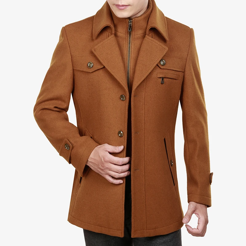 New Winter Wool Coat Slim Fit Jackets Fashion Outerwear Warm Man Casual Jacket Overcoat Pea Coat Plus Size M-XXXL