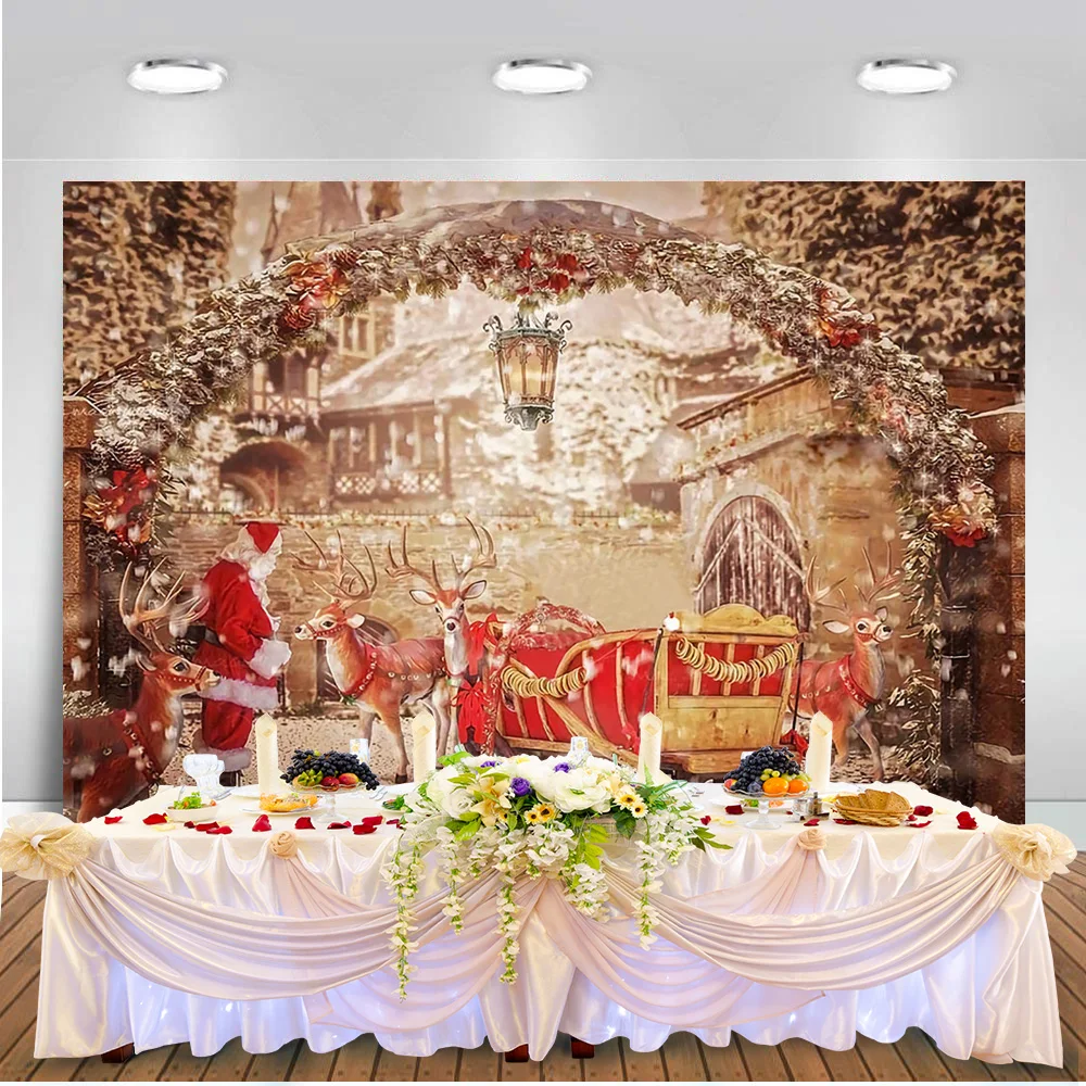 คริสต์มาสฉากหลัง Noel เด็กครอบครัว Photo ฉากหลังเกล็ดหิมะ Santa พื้นหลัง Reindeer Portrait Studio การถ่ายภาพแบนเนอร์โปสเตอร์