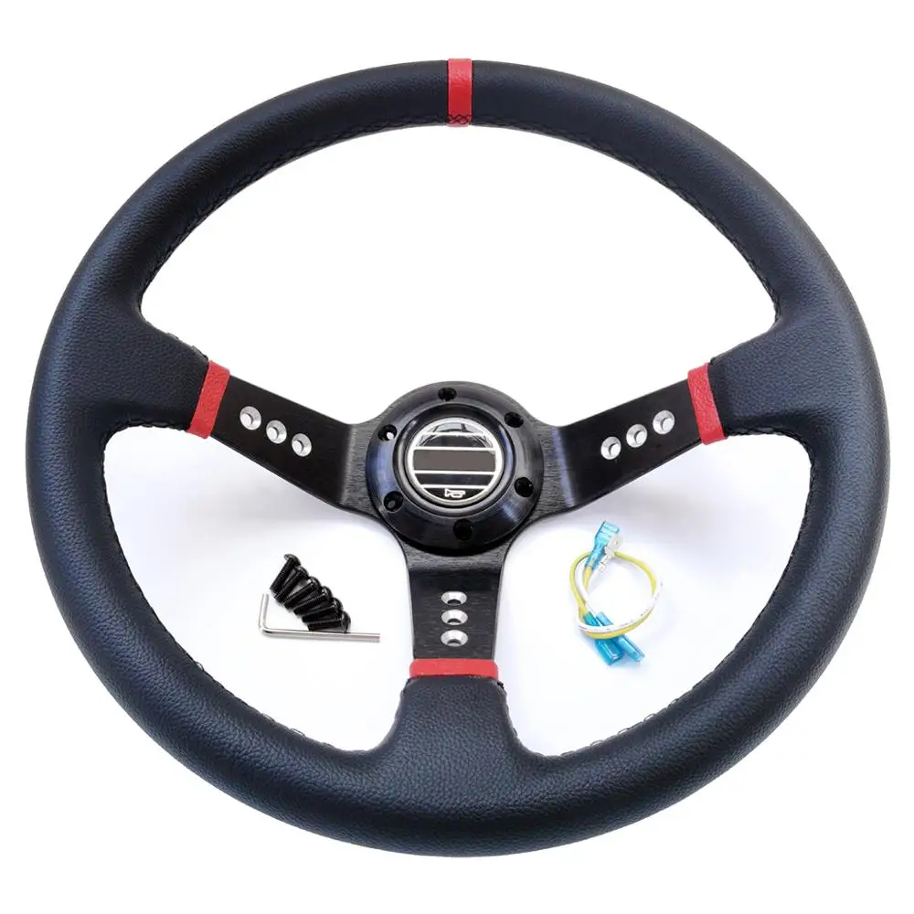 Seilonthy 14inch/350mm PVC Leather Steering Wheel Aluminum Spoke Drift Sport Steering Wheels