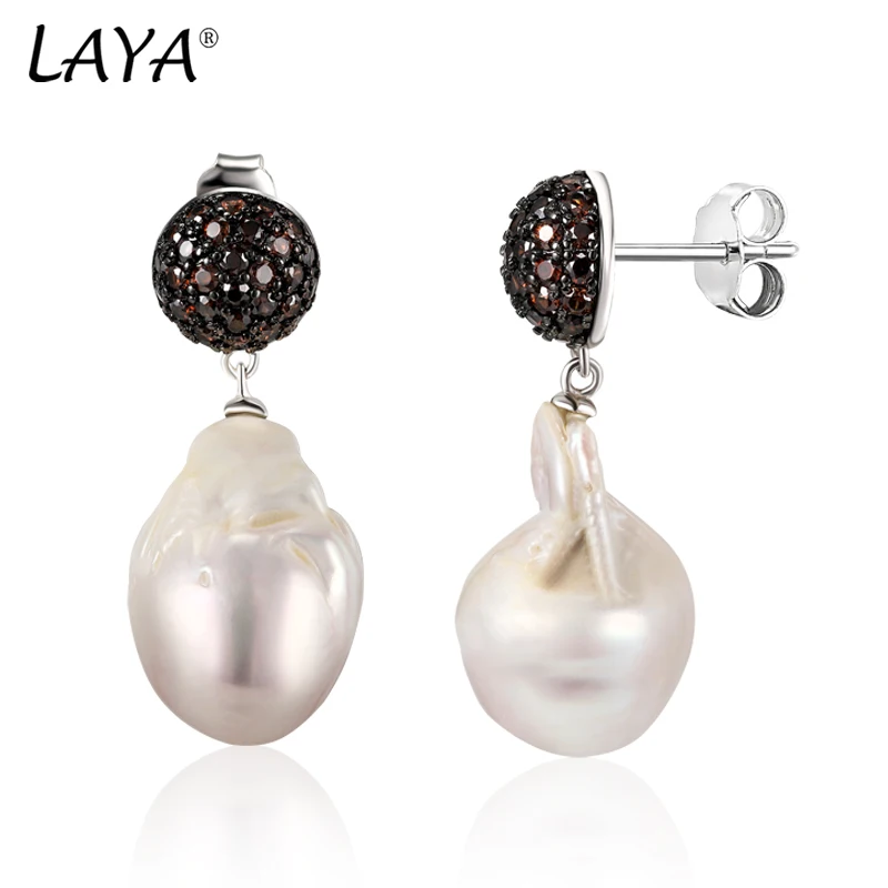 

Laya Barrocas Pearl Long Hanging Earrings For Women Shiny Zircon Real 925 Sterling Silver Original Modern Jewelry 2022 Trend New