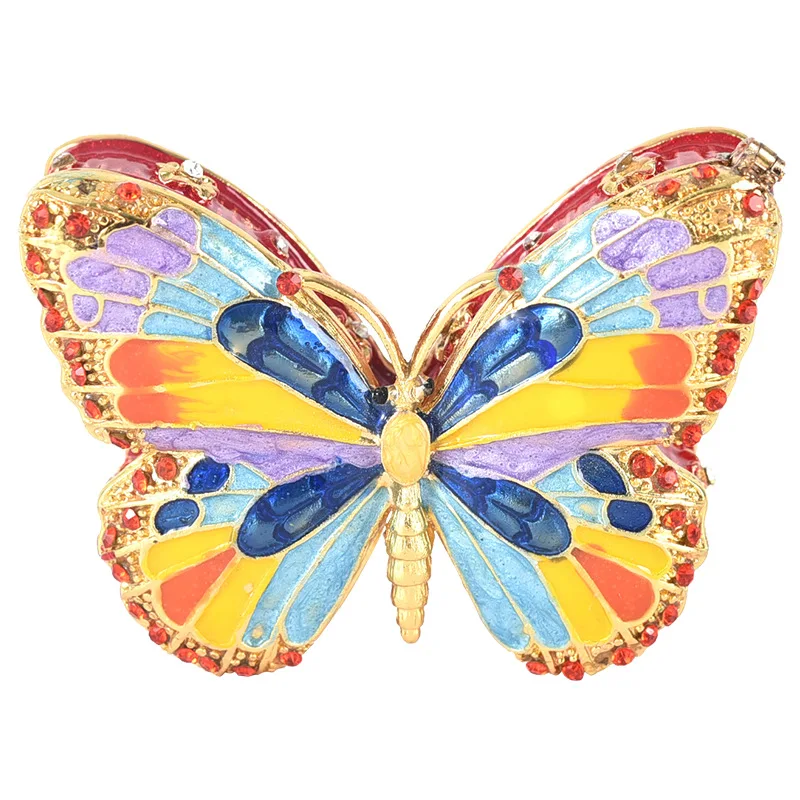 Handmade Enamel Butterfly Colored Drawing Jewel Case Jewelry Storage Box Metal Handicraft Home Furnishing Articles