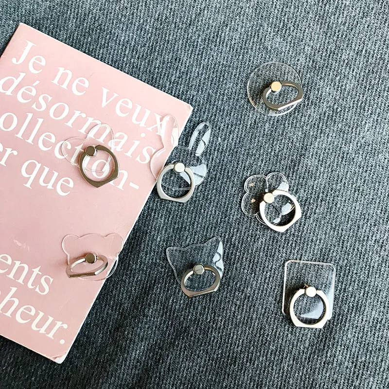 Spin Finger Ring Mobile Phone 360 Degree Stand Holder Smart Round Phone Ring Transparent Cat holder Heart Socket Car Mount Stand