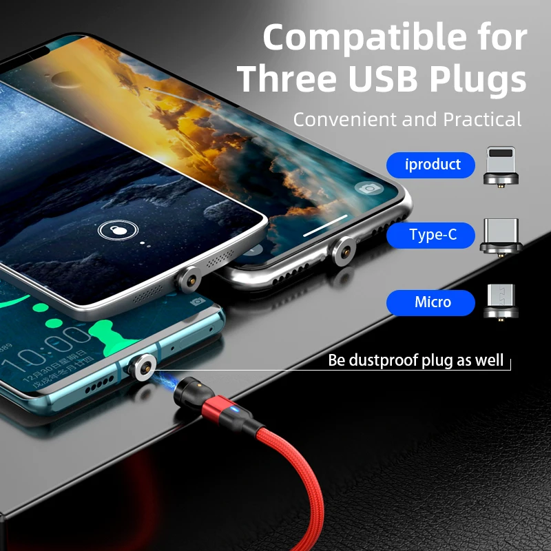 1m 2m 3m Magnetic Charger Cable Micro USB Type C Phone Charging Cable For Samsung Xiaomi USB Cord Wire 540 Degree Roating image 6
