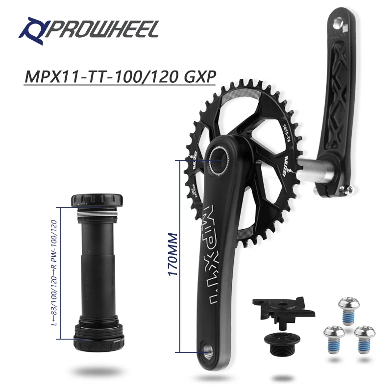 Prowheel Snow Bicycle Crankset 170mm Crank 30T/32T/34T/36T/38T GXPP Chainrings with Bottom bracket BB100/120mm Fat Bike Crankset