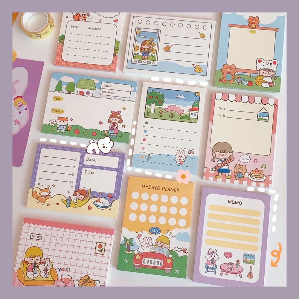 50sheets Korea Cartoon Creative Cute Girl Heart Memo Pad Student Memo Sign This Student Convenience Sticker Ins Tag