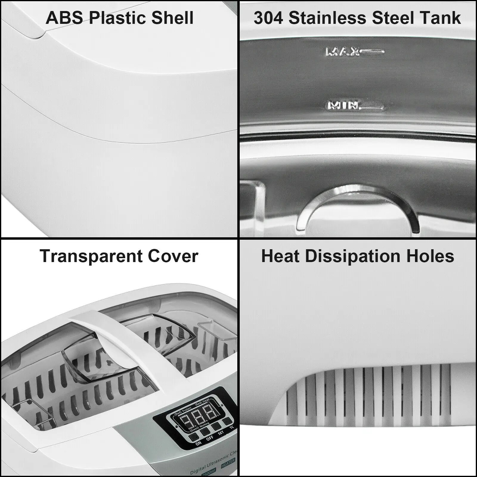 VEVOR Nettoyeur à Ultrasons 2,5 L Machine à Ultrason Bac en Acier Inoxydable Appareil de Nettoyage Ultrasonique Bijoux Fruits