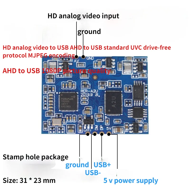 

AHD to USB module HD analog video input conversion USB camera UVC drive free stamp hole 1080p