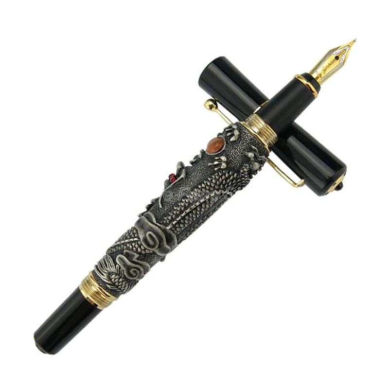 

Перьевая ручка Jinhao Classic Flying Dragon, тонкое иридиевое перо с металлическим тиснением, отличный серый цвет для офиса, школы и дома