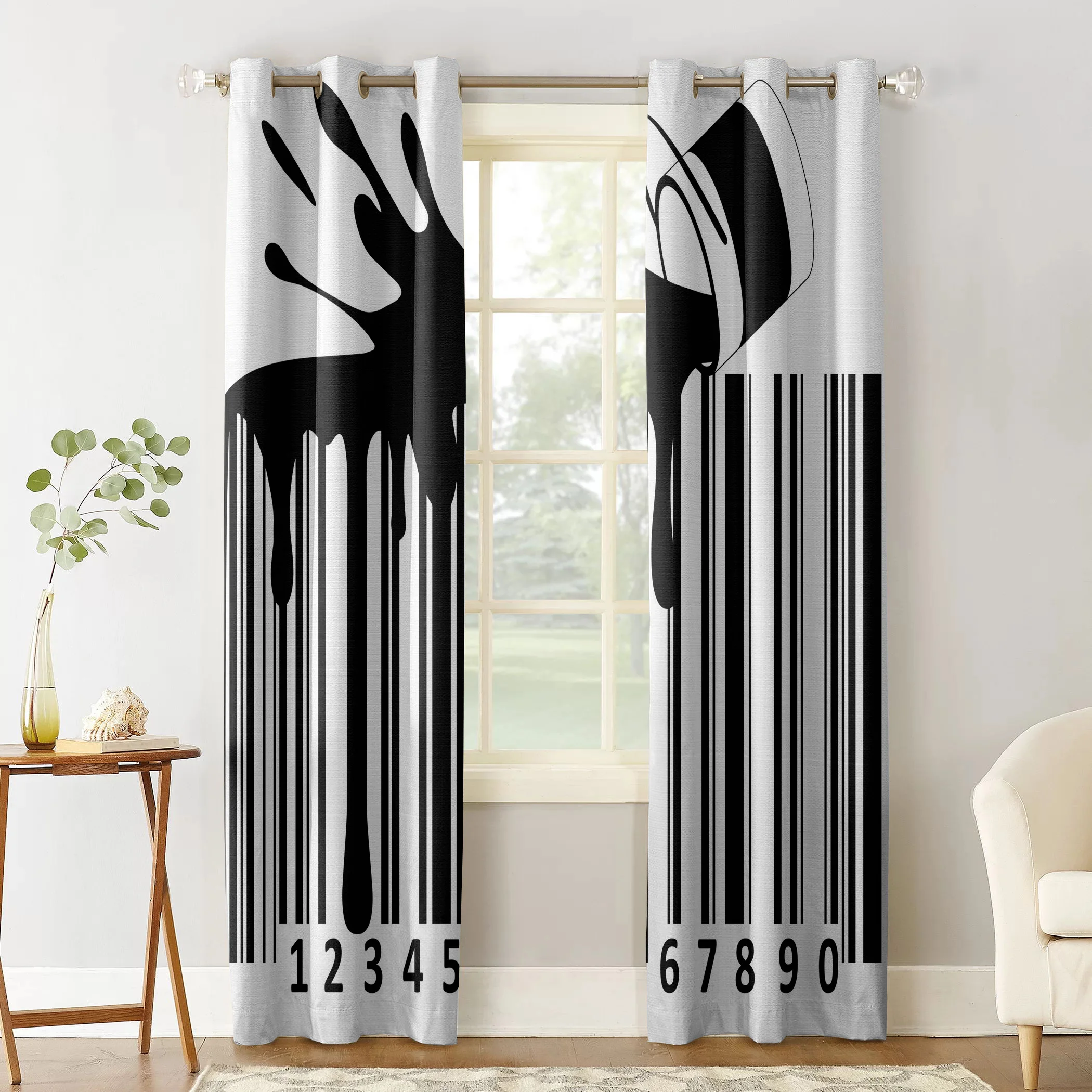 Barcode Pattern Spilled Paint Bucket Room Curtains Large Window Window Curtains Dark Window Blinds Curtains Bathroom Outdoor