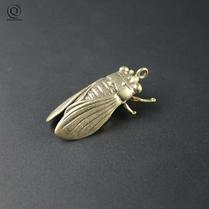 Vintage Brass Cicada Keychain Pendants Gifts Pure Copper Lucky Key Chain Ring Hanging Trinkets Chinese Feng Shui Keyring Pendant