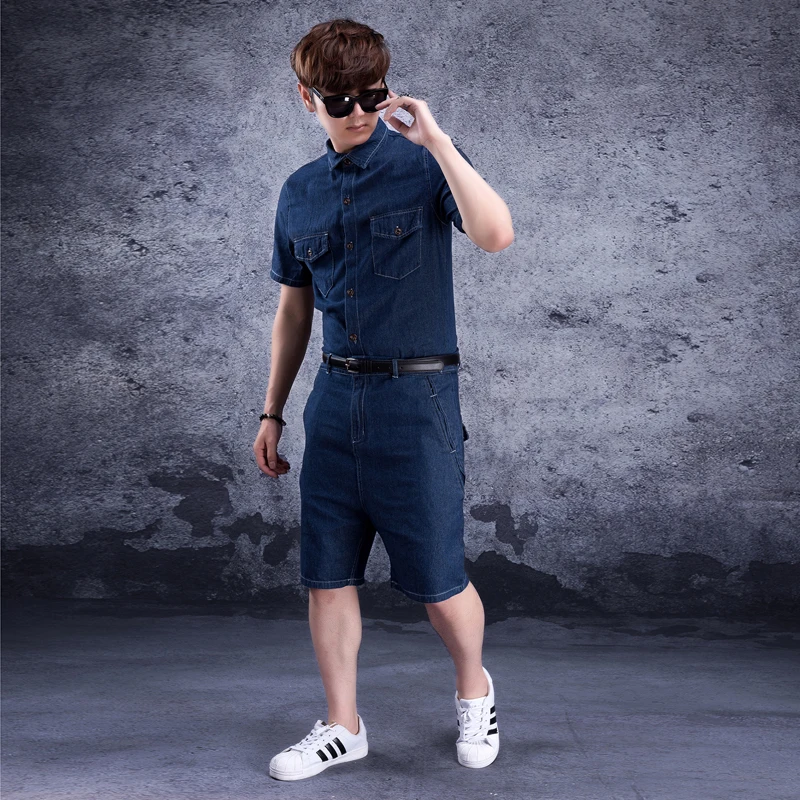 

One-piece jeans men's jumpsuits denim suits one-piece men's tide jumpsuits men's tide denim shorts short-sleeved summer