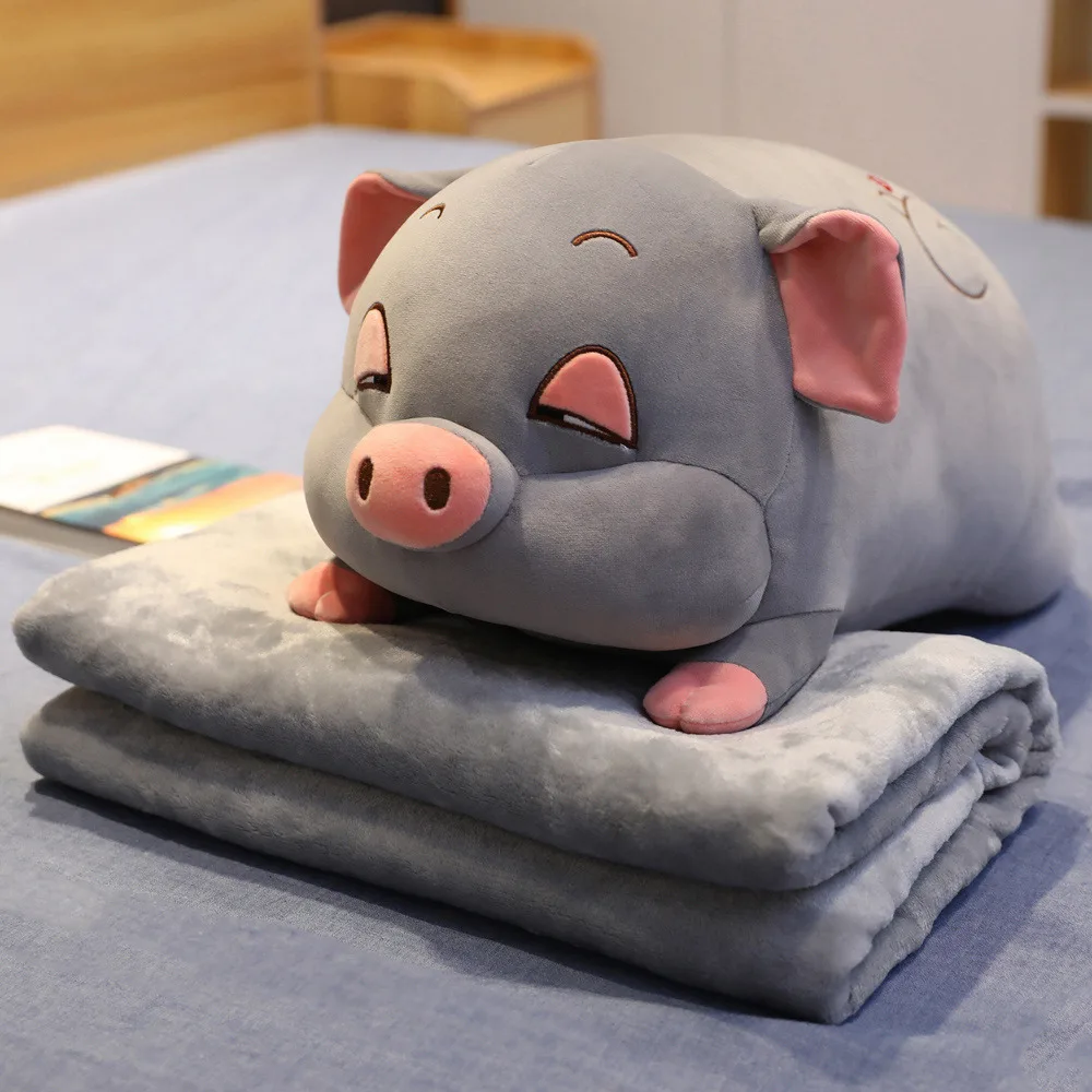 Super Soft Pink Sleepy Pig Stuffed Pillow with Flannel Blanket High quality Plush toys Hamster Mouse Throw Pillow Bed Cushion